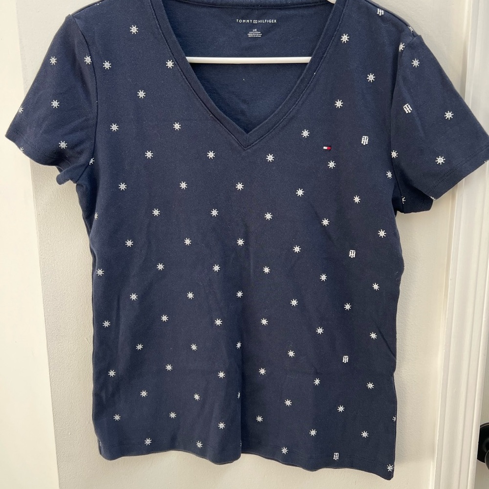 Tommy Hilfiger size large Navy Blue Women's nautical Top